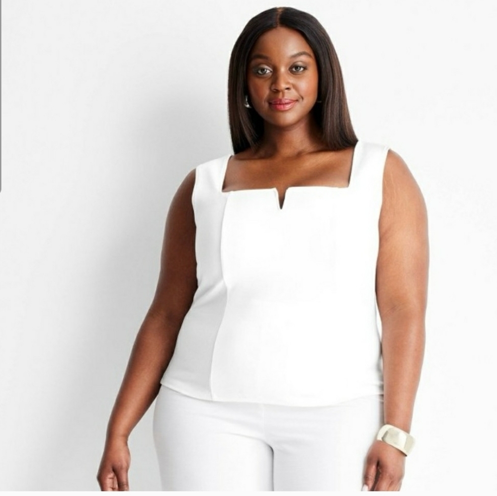 NWT Future Collective Jenee Naylor 3X White Stretch Square Notch Neck Tank Top - Picture 3 of 13